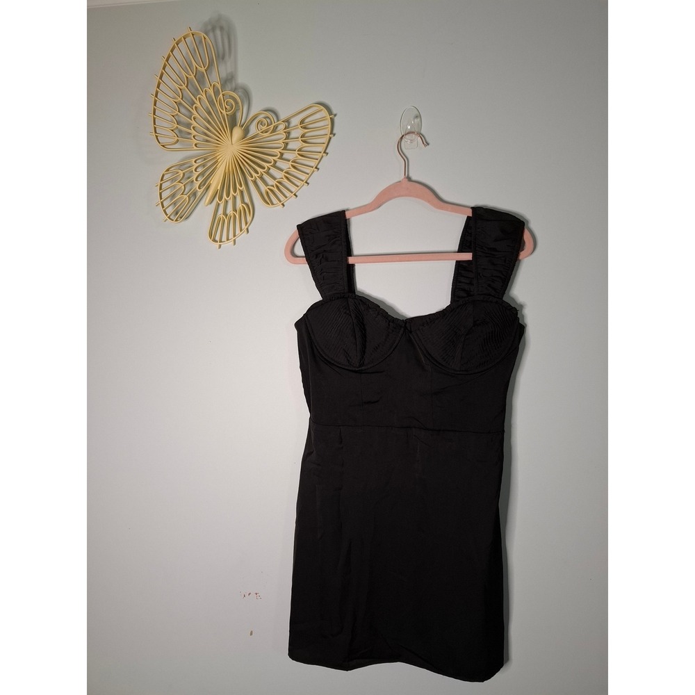 Lulus Black Bustier Mini Dress Ruched Straps Pleated Cups Large NWT